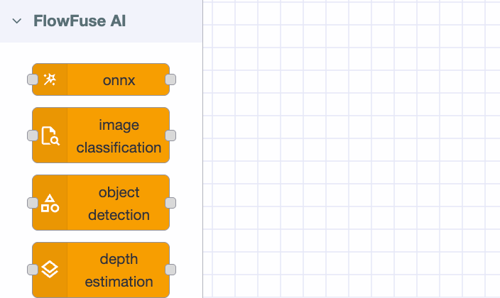 FlowFuse AI nodes visible in the Node-RED palette under the FlowFuse AI category FlowFuse AI nodes visible in the Node-RED palette under the FlowFuse AI category